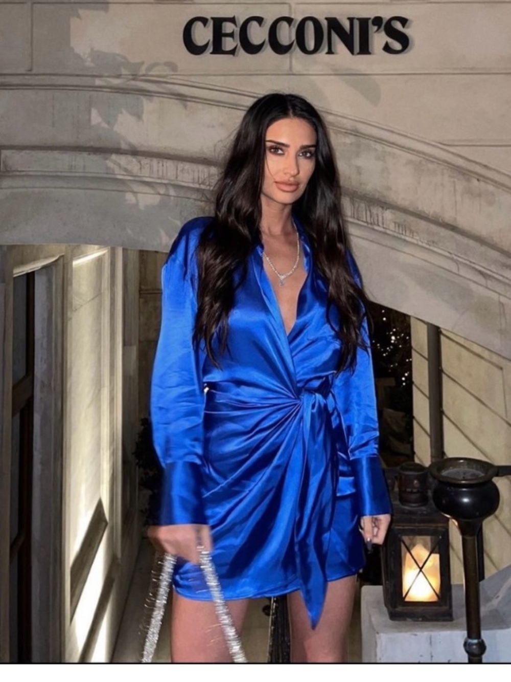 Zara Royal Blue Satin Twist-Front Mini Dress NEW